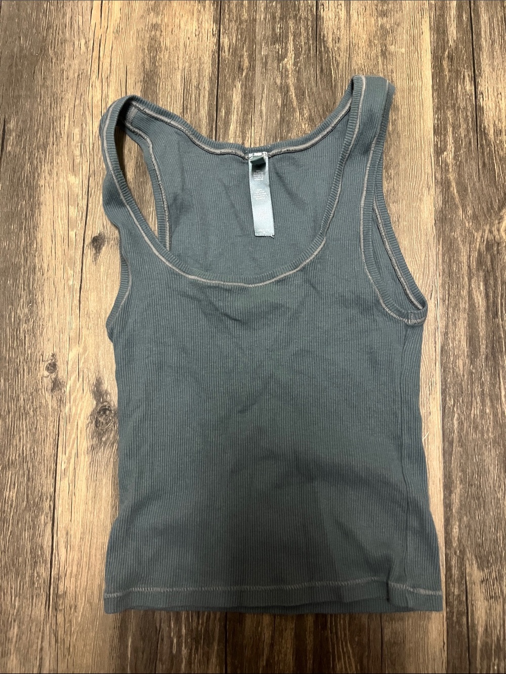 Skims Cotton Rib Tank Top Blue M Ribbed Scoop Neck Sleeveless Cropped